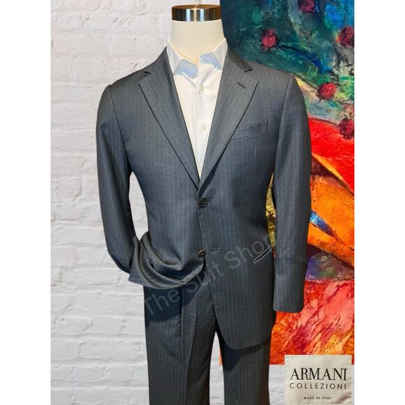 Armani Collezioni 40R 32x28 Gray Stripe Designer Suit Italian Wool Super 150s - Picture 1 of 16